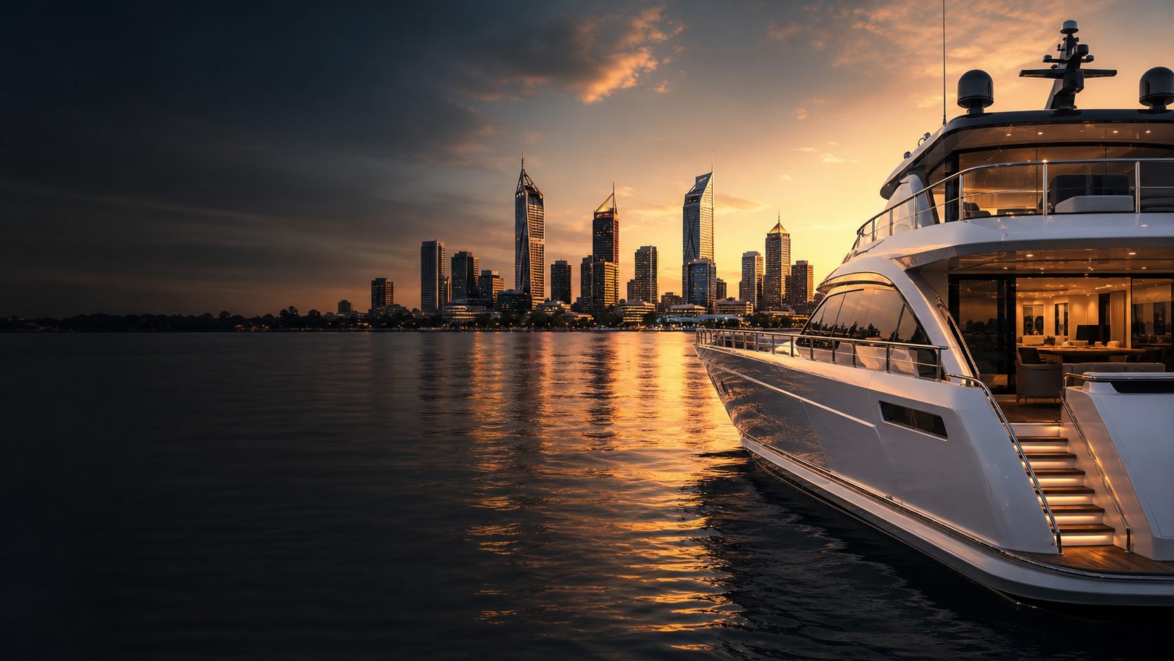Corporate yacht event in Perth with premium table setting