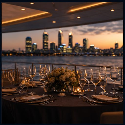 Corporate yacht event table setting in Perth